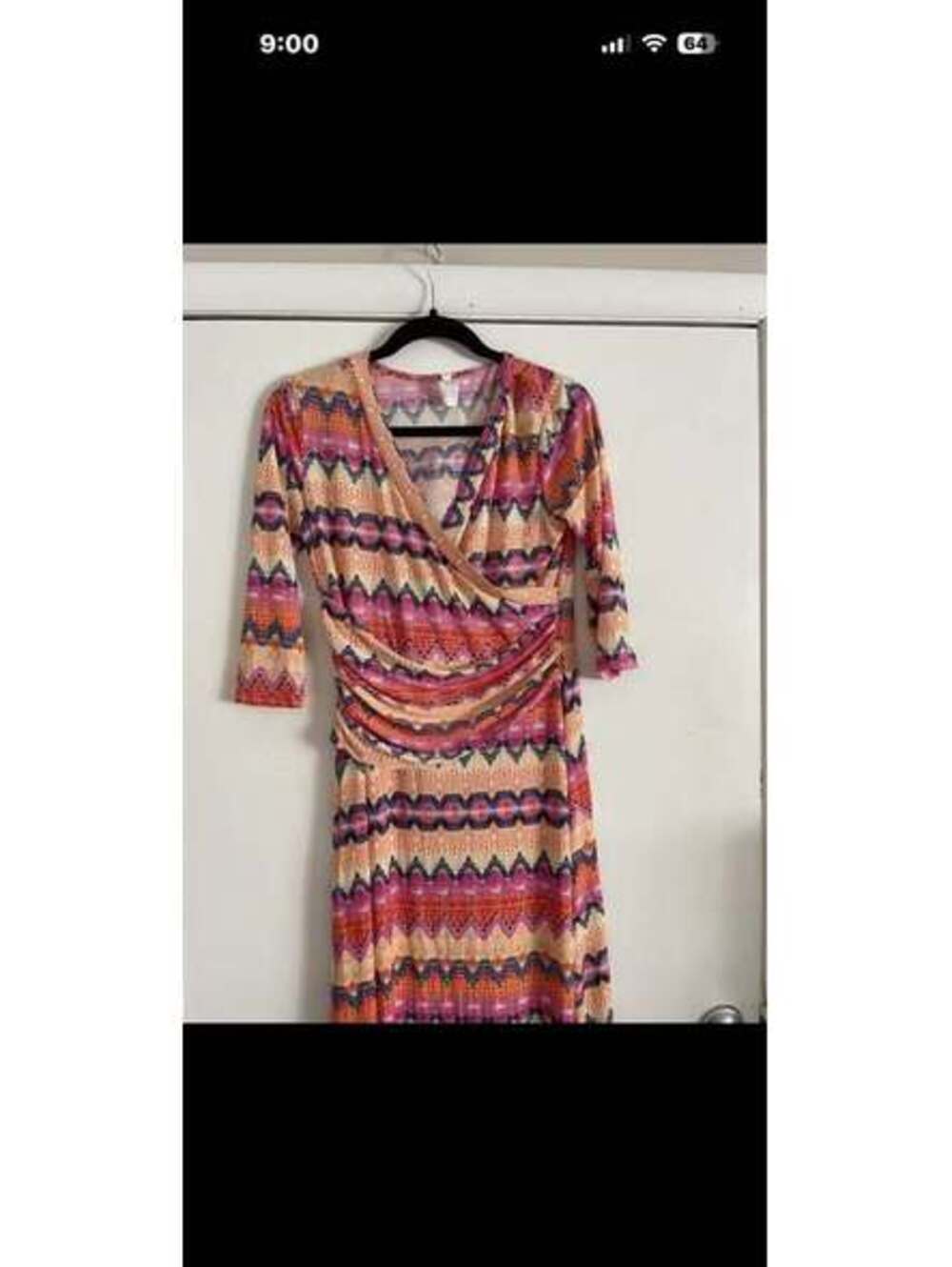 Honey & Lace Chevron 3/4 Sleeve Wrap Dress M